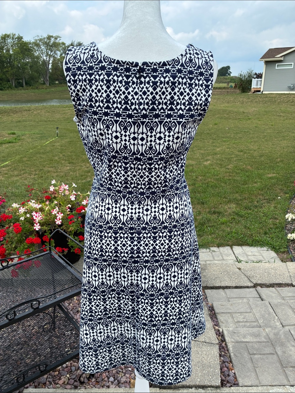Talbots Navy and White Sleeveless Fit-and-Flare Dress - Picture 3 of 12